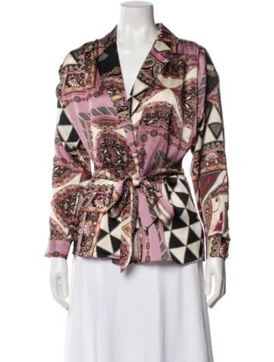 Pre-owned Misa Printed V-neck Blouse In Multi
