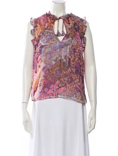 Pre-owned Misa Printed V-neck Blouse In Neutral