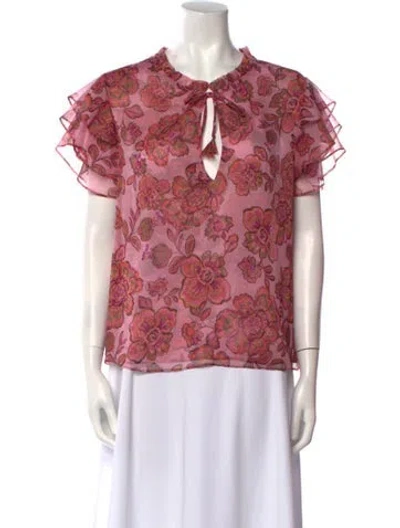 Pre-owned Misa Printed V-neck Blouse In Pink