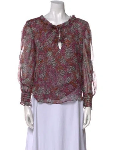 Pre-owned Misa Printed V-neck Blouse In Pink