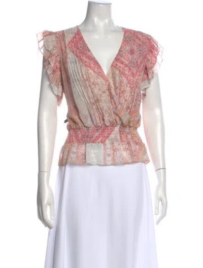 Pre-owned Misa Printed V-neck Blouse In Pink