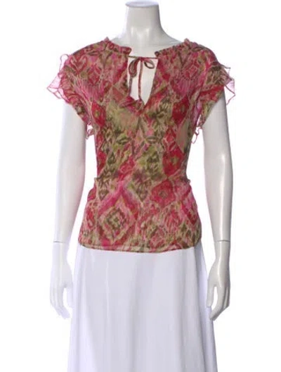 Pre-owned Misa Printed V-neck Blouse In Pink