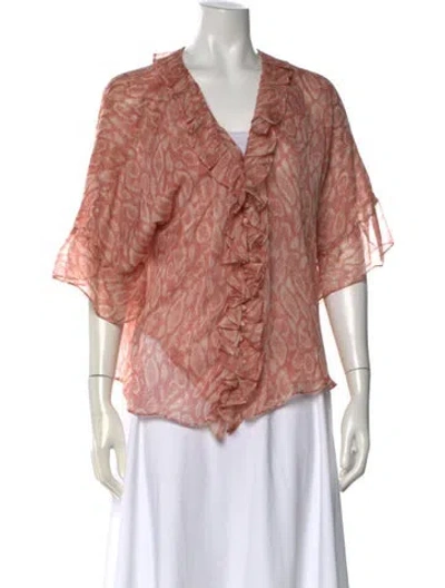 Pre-owned Misa Printed V-neck Blouse In Pink
