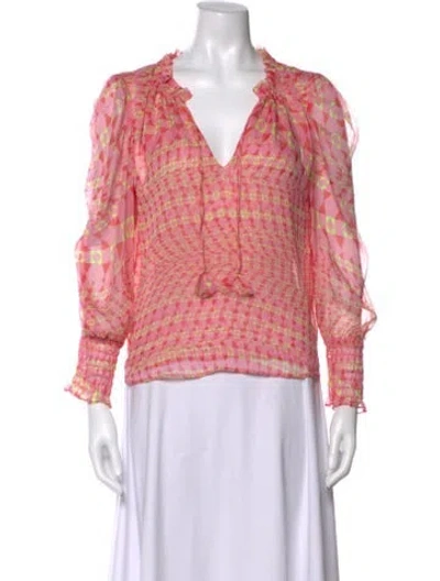 Pre-owned Misa Printed V-neck Blouse In Pink