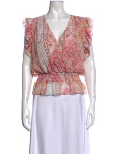 Pre-owned Misa Printed V-neck Blouse In Pink