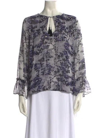 Pre-owned Misa Printed V-neck Blouse In Purple