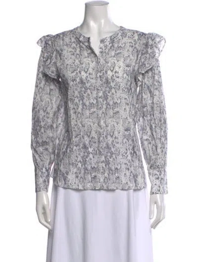 Pre-owned Misa Printed V-neck Blouse In Purple