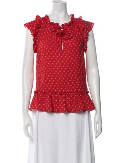 Pre-owned Misa Printed V-neck Blouse In Red