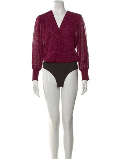 Pre-owned Misa Printed V-neck Bodysuit In Purple