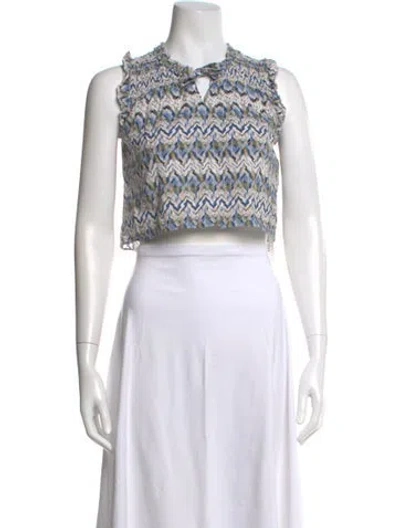 Pre-owned Misa Printed V-neck Crop Top In Neutral