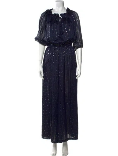 Pre-owned Misa Printed V-neck Jumpsuit In Blue