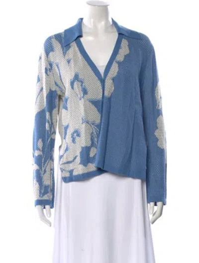 Pre-owned Misa Printed V-neck Sweater In Blue