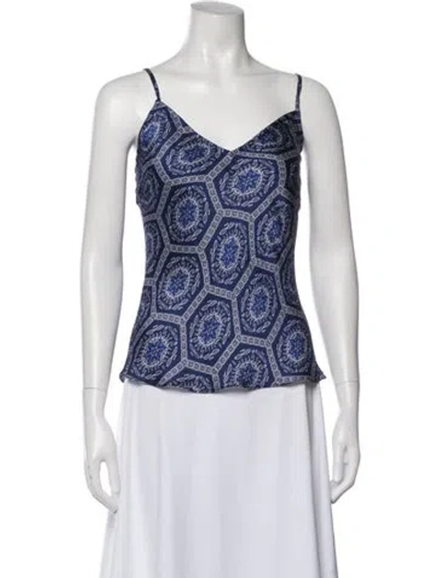 Pre-owned Misa Printed V-neck Top In Blue