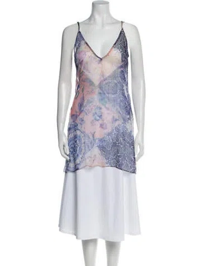 Pre-owned Misa Printed V-neck Tunic In Blue