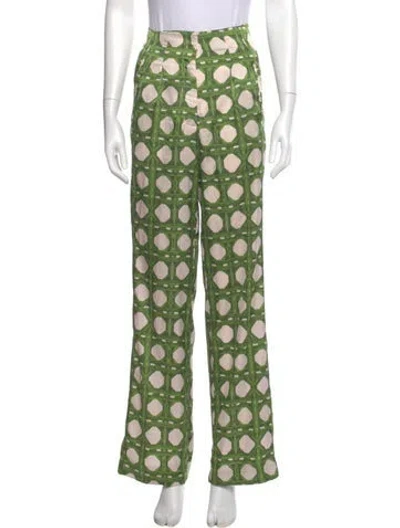 Pre-owned Misa Printed Wide Leg Pants In Green