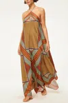 Misa Raban Scarf-print Tie-waist Long Halter Dress In Multi