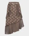 Misa Rakal Asymmetric Midi Skirt In Multi