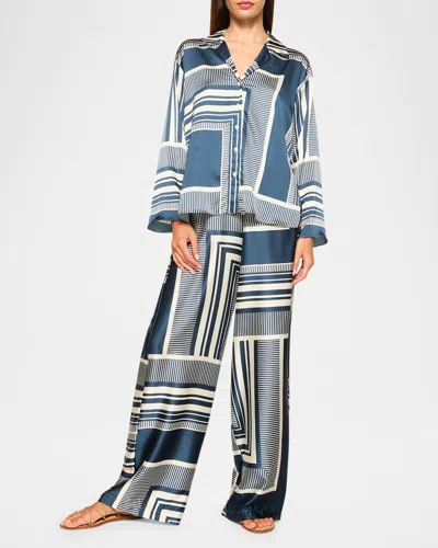 Misa Reshma Satin Wide-leg Pants In Linear Geo