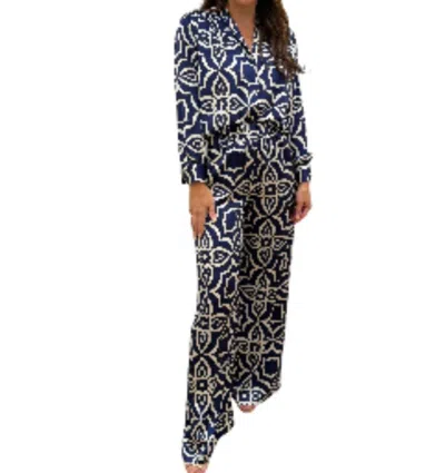 Misa Reshma Wide Leg Pant In Blue Mosaic Tile In Multi