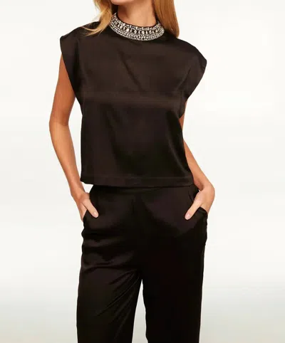 MISA RILEY TOP IN BLACK SATIN