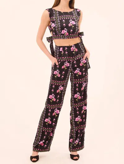 Misa Rita Pant In Midnight Lattice Satin In Multi