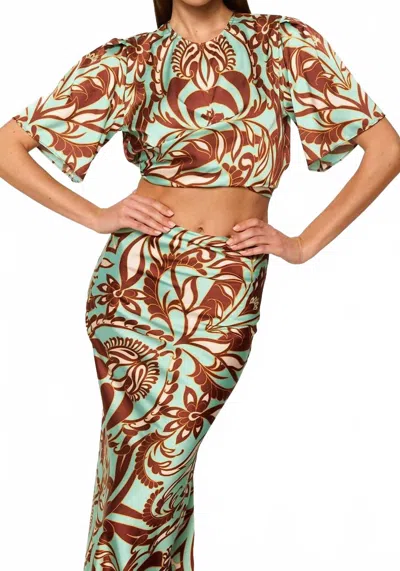 Misa Roni Satin Top In Brown Vintage Botanical In Multi