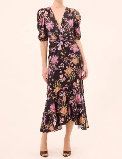 Misa Rosalie Midi Dress In Dusted Cluster Satin In Multi