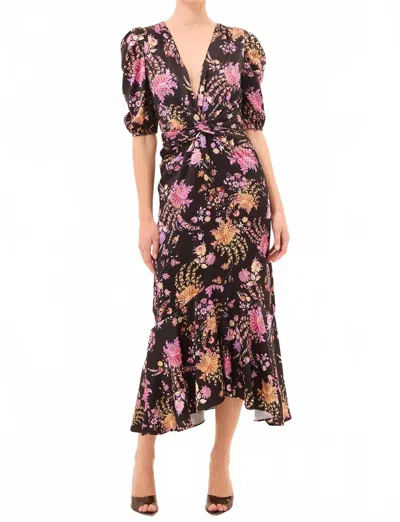 Misa Rosalie Midi Dress In Dusted Cluster Satin In Multi