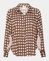 Misa Roya Satin Split-sleeve Top In Choco Rattan Tile Sm