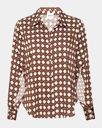 Misa Roya Satin Split-sleeve Top In Choco Rattan Tile Sm