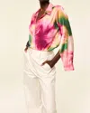 Misa Roya Top In Blurred Hibiscus Satin In Multi