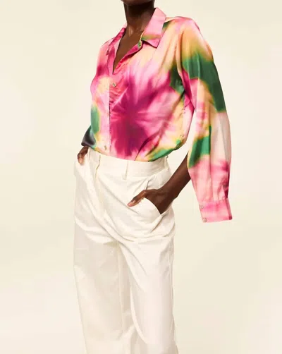 Misa Roya Top In Blurred Hibiscus Satin