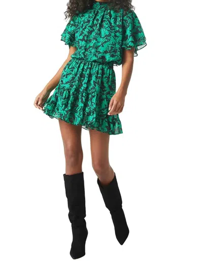 Misa Saffie Dress In Emerald Abstract In Green