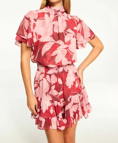 Misa Saffie Floral Satin Mini Dress In Flora Rosada