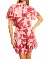 Misa Saffie Floral Satin Mini Dress In Red