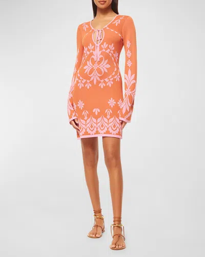 Misa Sahar Flared-sleeve Floral Keyhole Mini Dress In Pink Flora Santiago