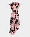 Misa Sally Asymmetric Satin Midi Dress In Pink