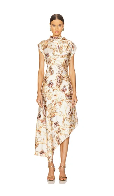 Misa Sally Dress In Golden Straw Satin