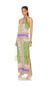 Misa Samantha Halter Maxi Dress In Green,purple
