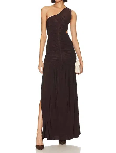 Misa Samsara One Shoulder Dress In Espresso In Brown