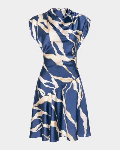 Misa Sandy Abstract Satin Mini Dress In Blue