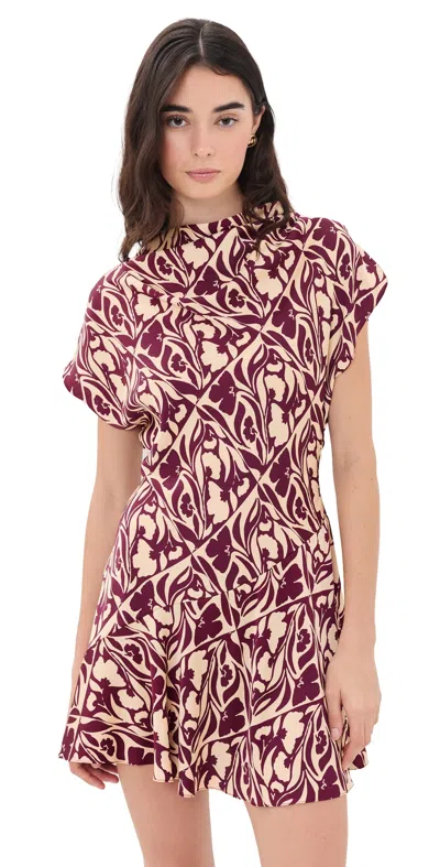 Misa Sandy Dress Tiled Flora Satin In Multi