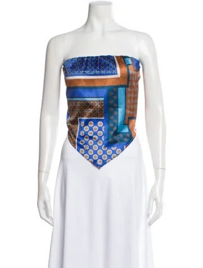 Pre-owned Misa Satin Patterned Top In Blue
