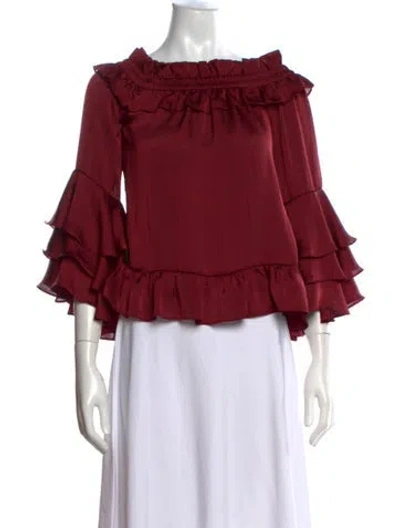 Pre-owned Misa Scoop Neck Three-quarter Sleeve Blouse In Burgundy