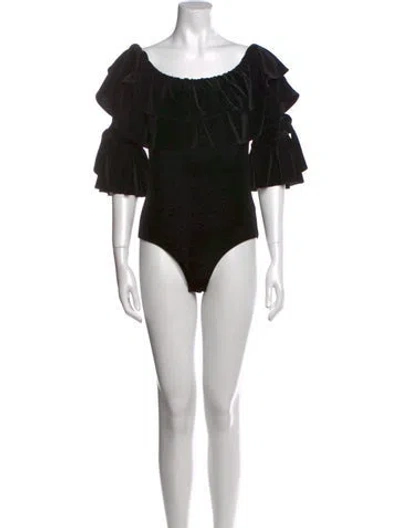 Pre-owned Misa Scoop Neck Three-quarter Sleeve Bodysuit In Black