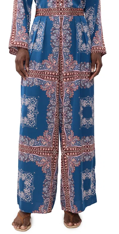 Misa Selena Bandana Pants Sapphire Tapis Satin In Multi