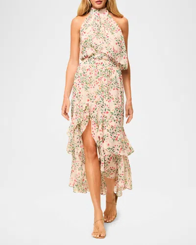 Misa Seva Asymmetric Chiffon Midi Skirt In Neutral