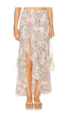 Misa Seva Asymmetrical Skirt In Spring Ditsy Chiffon In Neutral