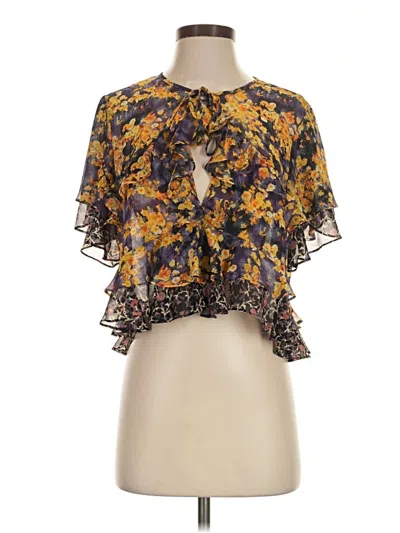 Pre-owned Misa Short Sleeve Blouse In Gold