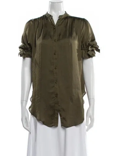 Pre-owned Misa Short Sleeve Blouse In Green